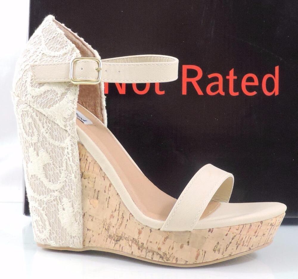 Not Rated Fronts Point Platform Wedge Heels Sandals Beige Size 7.5